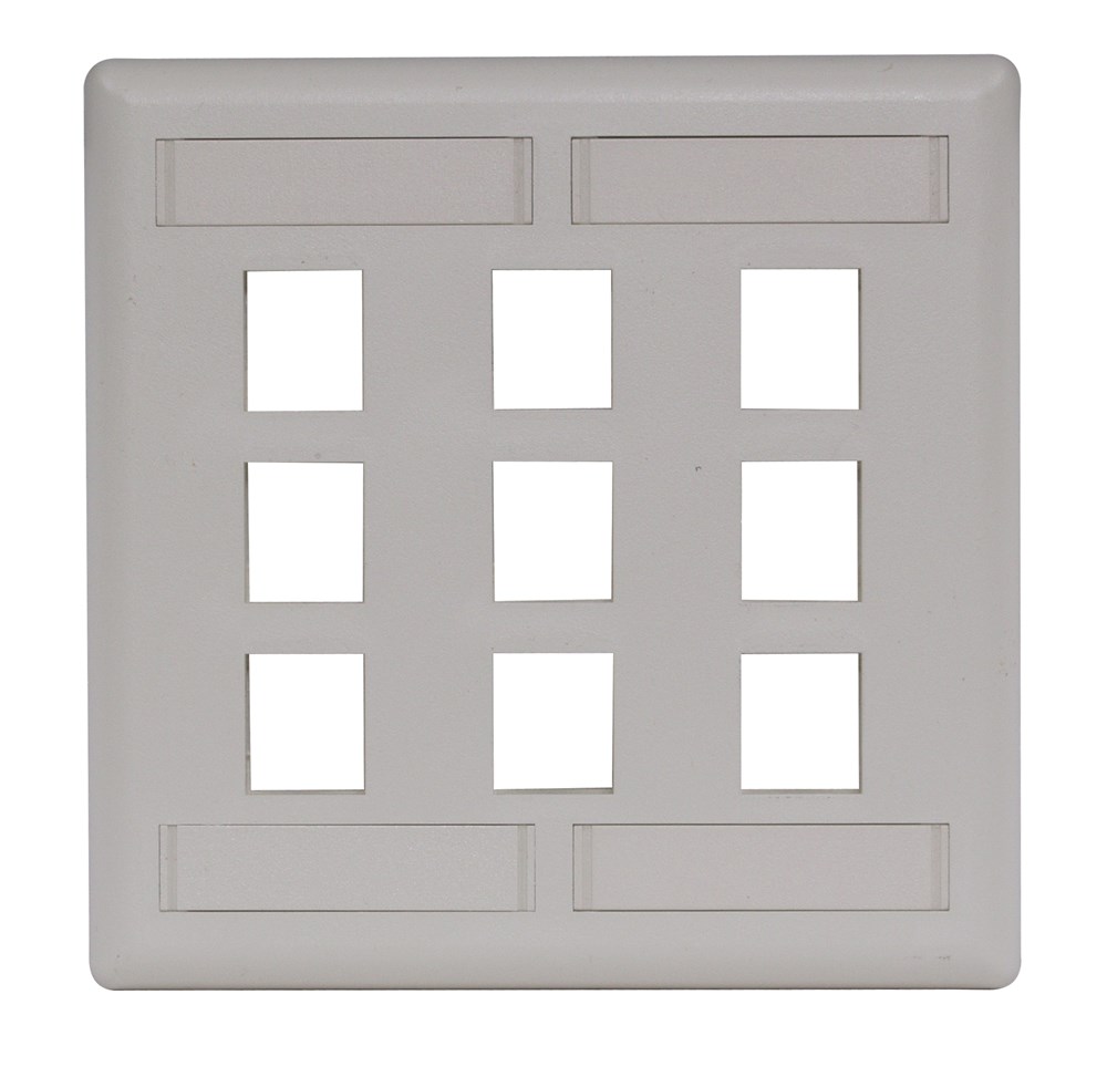 Hubbell Premise Wiring Products, Phone/Data/Multimedia Face Plate, FacePlate, Rear-Loading, 9-Port, Double-Gang, Office White