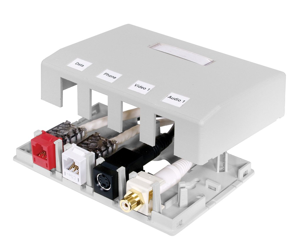 Hubbell Premise Wiring Products, Housing, Surface Mount, 4-Port, White