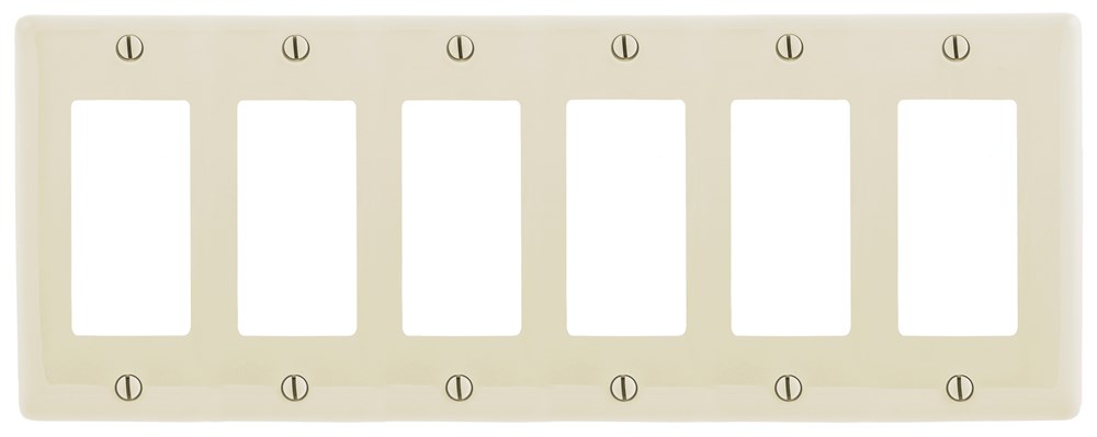 Hubbell Wiring Device Kellems, Wallplates, Nylon, 6-Gang, 6) Decorator,Light Almond