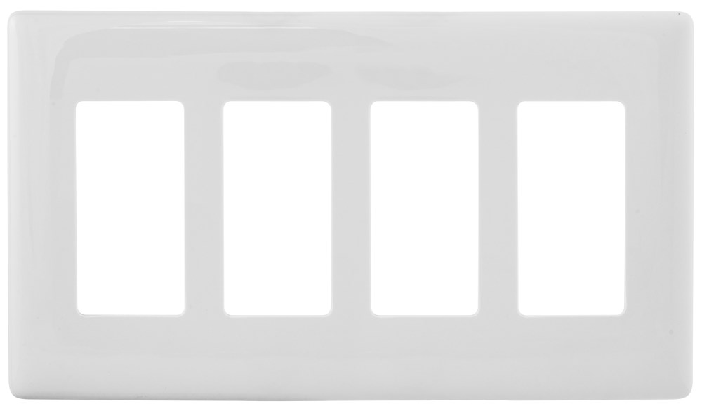 Hubbell Wiring Device Kellems, Wallplates and Box Covers, Wallplates,Nylon, 4-Gang, Snap-On, 4) Decorator Openings, White