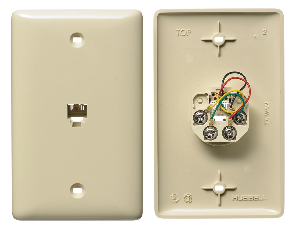 Hubbell Premise Wiring Products, Plates, 1-Gang, With Jack, 6-Position4-Conductor, Screw Terminal, Electric Ivory