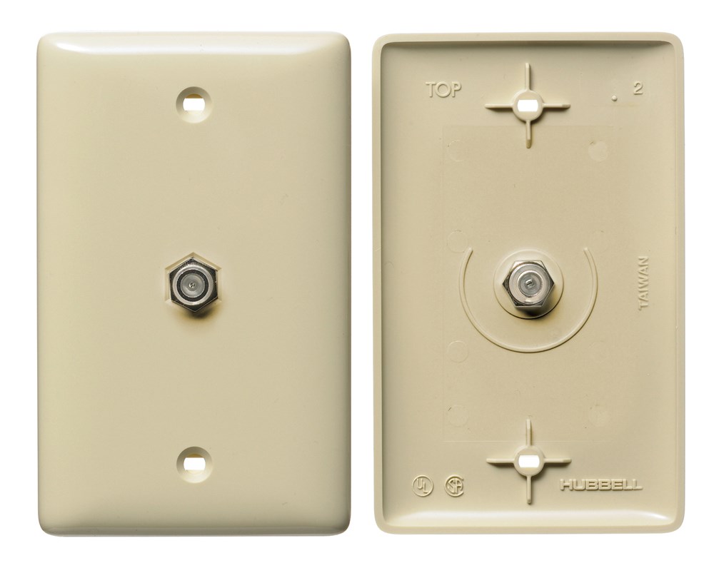 Hubbell Premise Wiring Products, Plates, 1-Gang, With F Connector,Electric Ivory