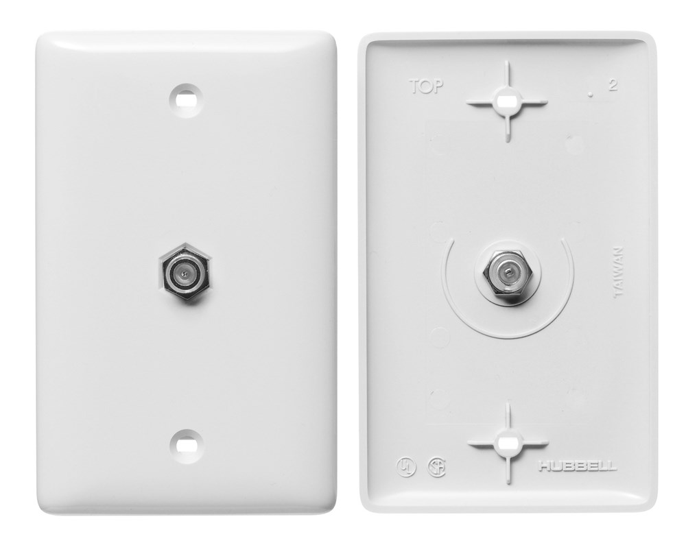 Hubbell Premise Wiring Products, Plates, 1-Gang, Mid Sized, With FConnector, White