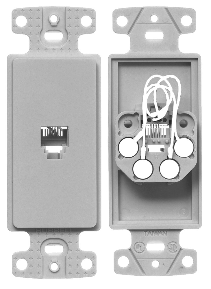 Hubbell Premise Wiring Products, Plate Frame with Jack, 6-Position 4-Conductor, Screw Terminal, Gray