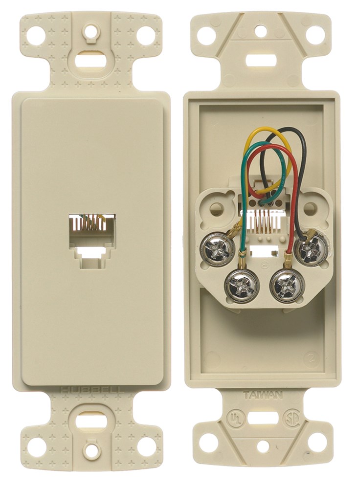 Hubbell Premise Wiring Products, Wiring Device Kellems, NetSelect, PlateFrame, With Jacks, 6-Position 4-Conductor, Screw Terminal, ElectricIvory