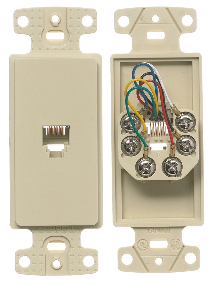 Hubbell Premise Wiring Products, Plate Frame with Jack, 6-Position 6-Conductor, Screw Terminal, Light Almond