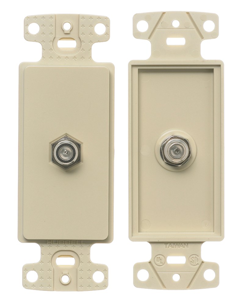 Hubbell Premise Wiring Products, Plates, 1-Gang Frame, Decorator, WithF-Connector, Electric Ivory