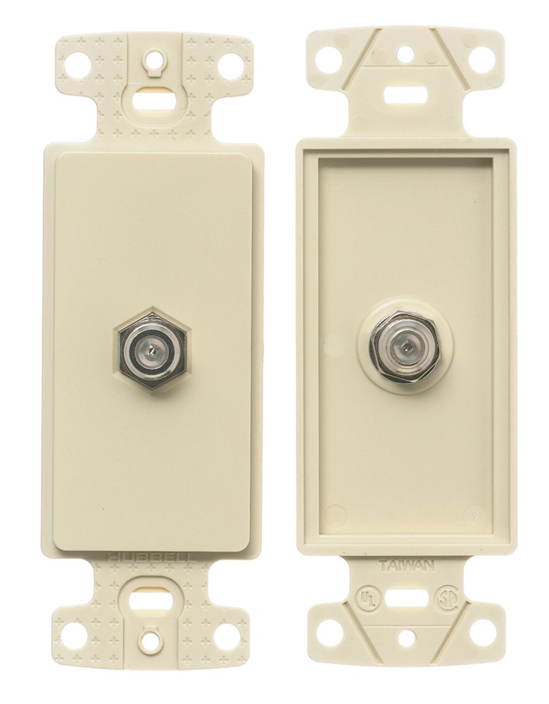 Hubbell Premise Wiring Products, Plates, 1-Gang Frame, Decorator, WithF-Connector, Light Almond