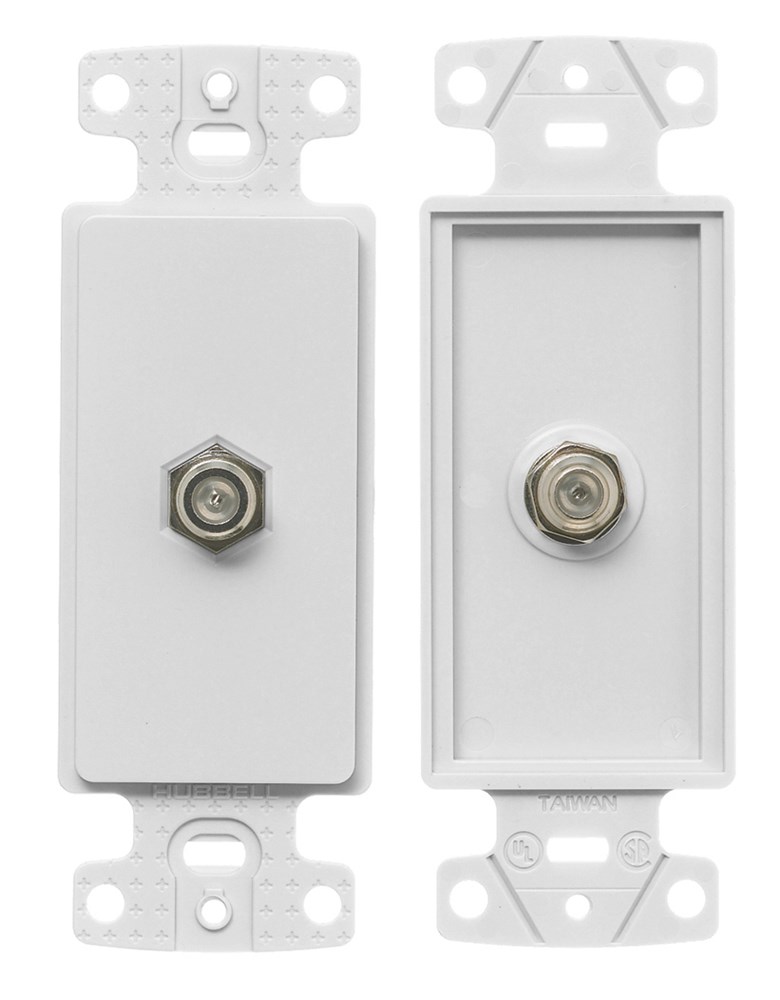 Hubbell Premise Wiring Products, Plates, 1-Gang Frame, Decorator, WithF-Connector, White