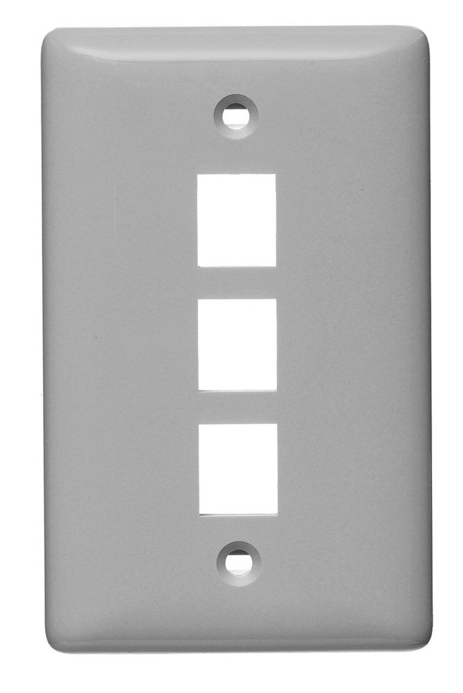 Hubbell Premise Wiring Products, Plate, Wall, Label-Less, 1-Gang, 3-Port, Gray