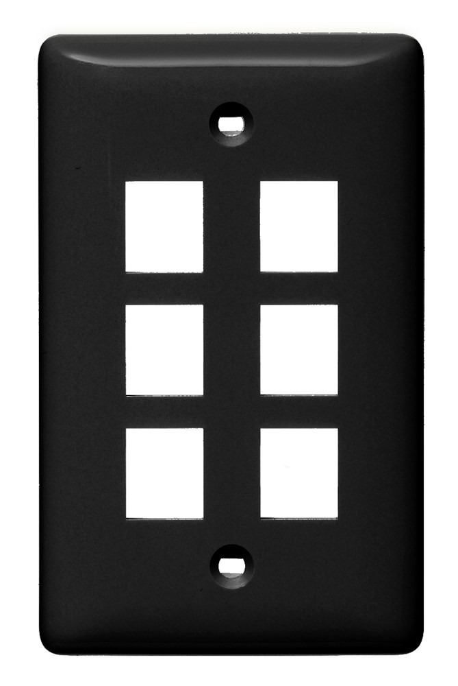 Hubbell Premise Wiring Products, Plate, Wall, Label-Less, 1-Gang, 6-Port, Black