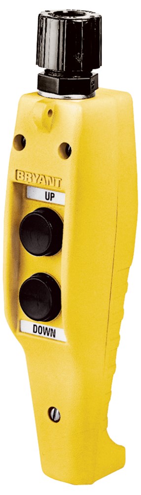 Switches and Lighting Controls, Industrial Grade, Pendant Controls, Two Button Compact Version, Two Speed Normally Open, Pilot Duty, 240V, Terminal Screws, Yellow