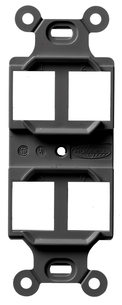 Hubbell Premise Wiring Products, Phone/Data/Multimedia Component, OutletFrame, Duplex 106, 4-Port, Black