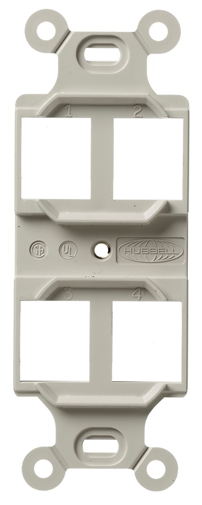 Hubbell Premise Wiring Products, Phone/Data/Multimedia Component, OutletFrame, Duplex 106, 4-Port, Office White