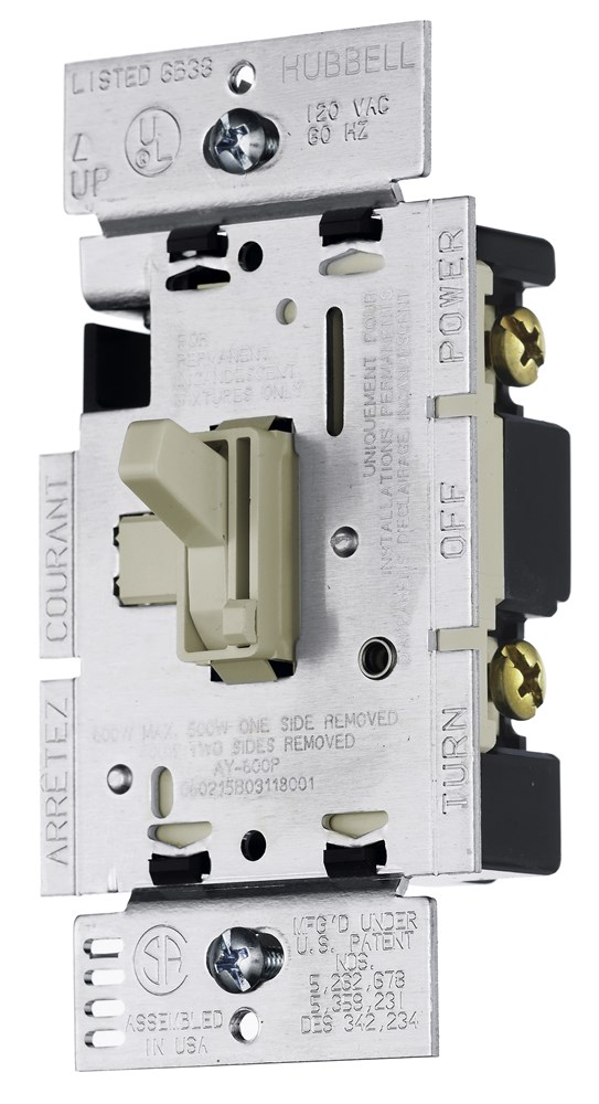 Hubbell Wiring Device Kellems, Switches and Lighting Control,Residential Grade, Motor Speed Control, Toggle Type, Single Pole, 15A120V AC, Ivory