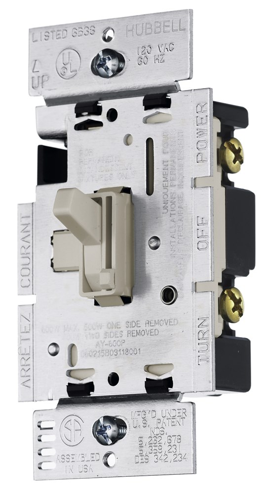Hubbell Wiring Device Kellems, Switches and Lighting Control,Residential Grade, Motor Speed Control, Toggle Type, Single Pole, 15A120V AC, Light Almond