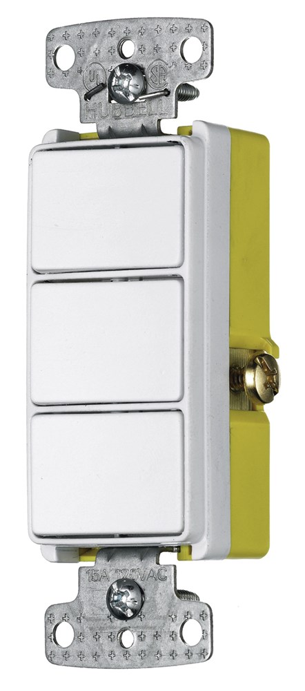 Hubbell Wiring Device Kellems, Switches and Lighting Controls,Combination Devices, Residential Grade, Decorator Series, 3) Three WayRockers, 15A 120V AC, Side Wired, White