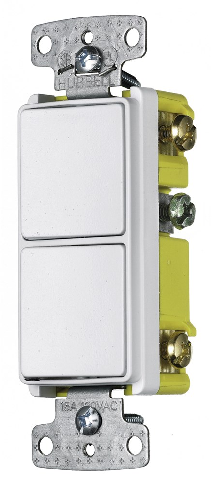 Hubbell Wiring Device Kellems, Switches and Lighting Controls,Combination Devices, Residential Grade, Decorator Series, 2) Three WayRockers, 15A 120V AC, Side Wired, White