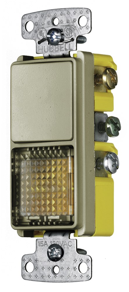 Hubbell Wiring Device Kellems, Switches and Lighting Controls,Combination Devices, Residential Grade, 1) Three Way Switch 1) PilotLight Clear, 15A 120V, Ivory