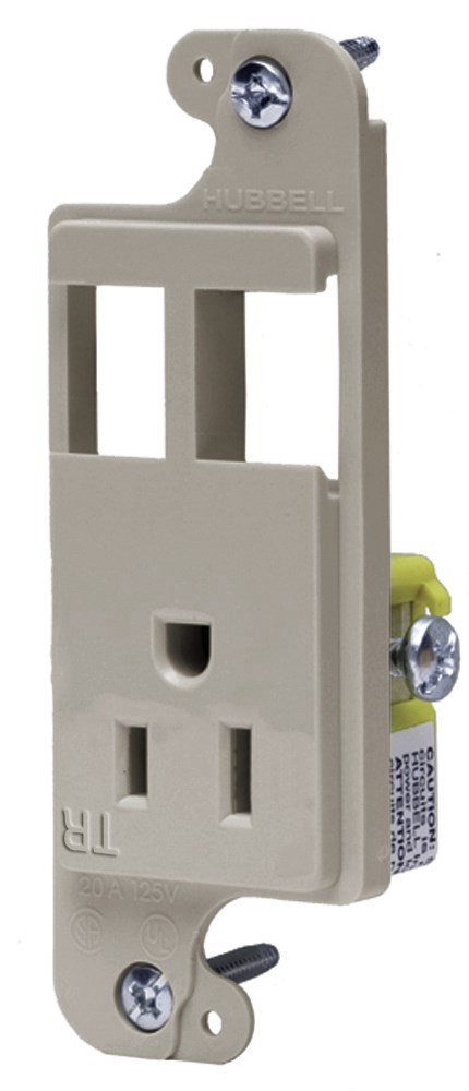 Hubbell Wiring Device Kellems, J-Load Media Outlet, 15A 125V TamperResistant Receptacle, 2-Port, Decorator Frame, Light Almond