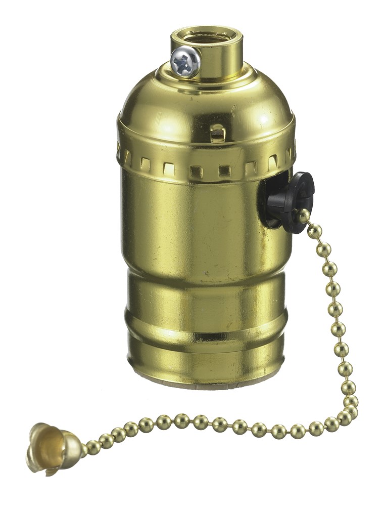 Hubbell Wiring Device Kellems, Incandescent Lamp Sockets, Pull Chain,Brass Shell, 600W 600V