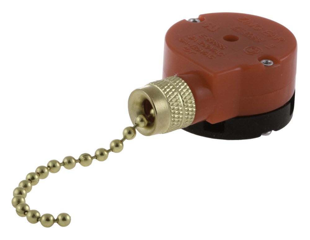 Hubbell Wiring Device Kellems, Switches, Pull Chain, Brass Shell,L1/L2/L1+L2, 6A 125V