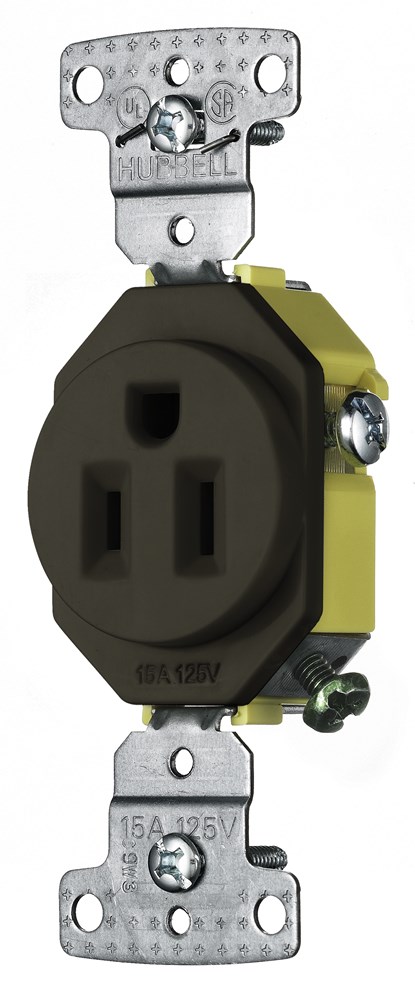 Hubbell Wiring Device Kellems, TradeSelect, Straight Blade Devices,Receptacles, Residential Grade, Single, 15A 125V, 2-Pole 3-WireGrounding, 5-15R, Push Terminals, Brown