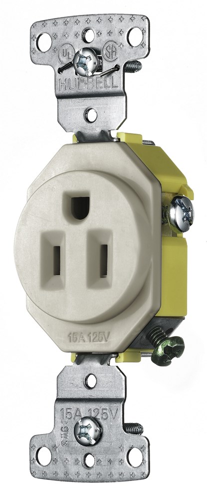 Hubbell Wiring Device Kellems, TradeSelect, Straight Blade, SingleReceptacle, Weather and Tamper Resistant, 15A 125V, 2-Pole 3-WireGrounding, 5-15R, Light Almond