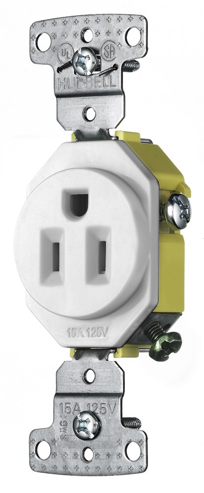 Hubbell Wiring Device Kellems, TradeSelect, Straight Blade Devices,Receptacles, Residential Grade, Single, 15A 125V, 2-Pole 3-WireGrounding, 5-15R, White