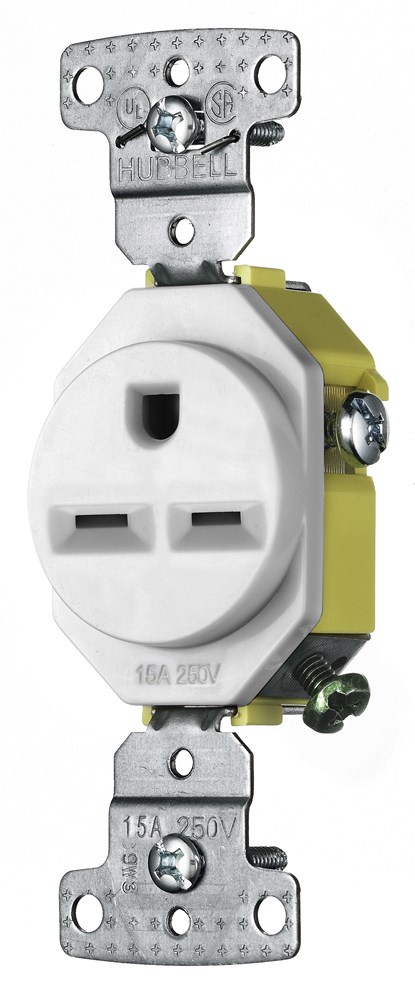 Hubbell Wiring Device Kellems, TradeSelect, Straight Blade Devices,Receptacles, Residential Grade, Single, 15A 250V, 2-Pole 3-WireGrounding, 6-15R, White