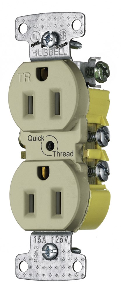 Hubbell Wiring Device Kellems, TradeSelect, Straight Blade Receptacles,Residential Grade, 15A 125V, 2-Pole 3-Wire Grounding, 5-15R, 8 HolePush-In Wiring, Light Almond