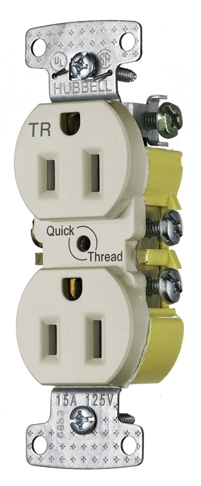Hubbell Wiring Device Kellems, TradeSelect, Straight Blade Devices,Receptacles, Residential Grade, Tamper Resistant Duplex, Quick Thread,15A 125V, 2-Pole 3-Wire Grounding, 5-15R, Light Almond