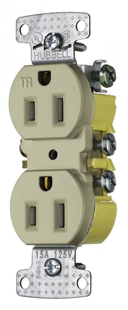 Hubbell Wiring Device Kellems, TradeSelect, Straight Blade Devices,Residential Grade, Receptacles, Tamper Resistant Duplex, 15A 125V, 2-Pole 3-Wire Grounding, 5-15R, Self Grounding, Ivory