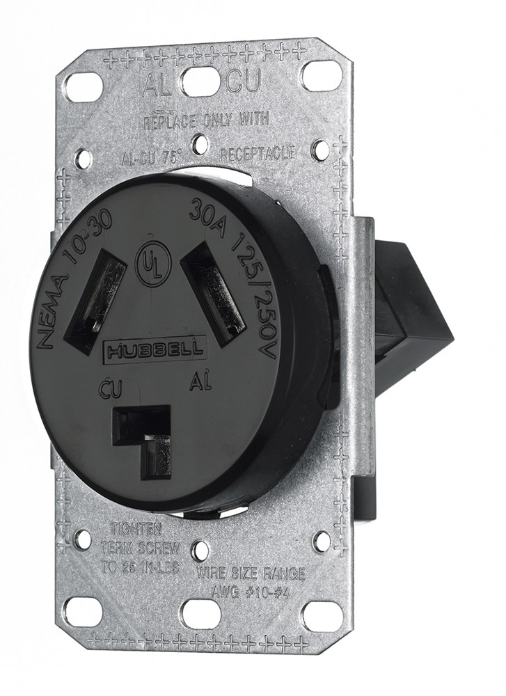 Hubbell Wiring Device Kellems, TradeSelect, Straight Blade Devices,Residential Grade, Receptacles, Single, 30A 125/250V, 3-Pole 3-Wire Non-Grounding, 10-30R, Flush Mount, Black