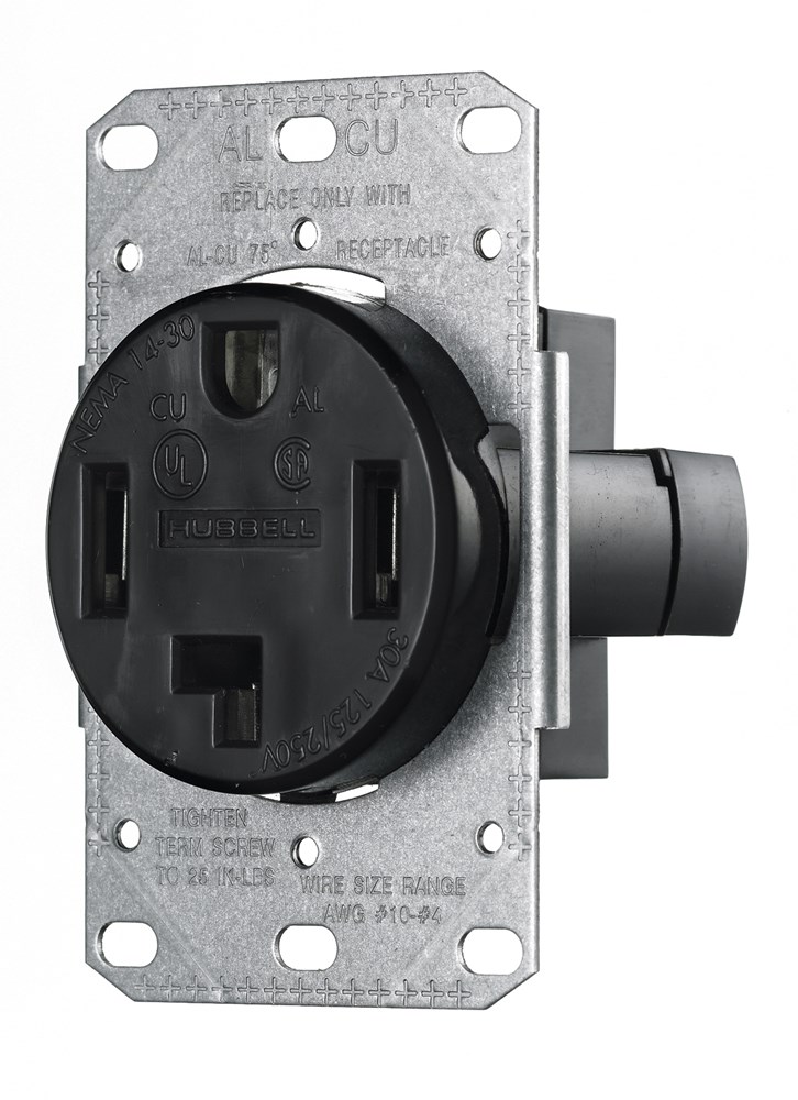 Hubbell Wiring Device Kellems, TradeSelect, Straight Blade Devices,Residential Grade, Receptacles, Single, 30A 125/250V, 3-Pole 4-WireGrounding, 14-30R, Flush Mount, Black