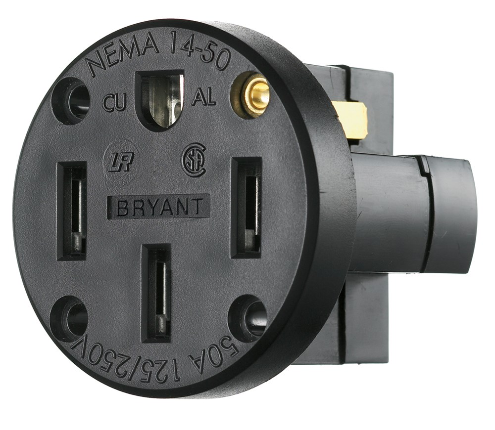 Hubbell Wiring Device Kellems, TradeSelect, Straight Blade, Single PanelMount Receptacle, 50A 125/250V, 3-Pole 4-Wire Grounding, 14-50R, Black
