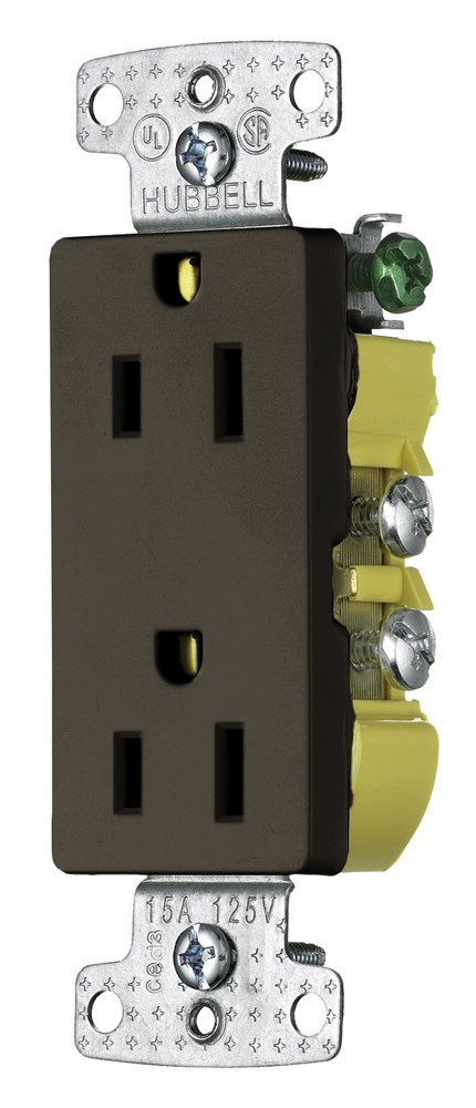Hubbell Wiring Device Kellems, TradeSelect, Straight Blade Devices,Residential Grade, Receptacles, Decorator Duplex, 15A 125V, 2-Pole 3-Wire Grounding, 5-15R, Brown