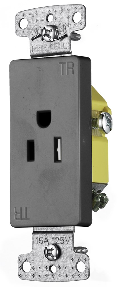 Hubbell Wiring Device Kellems, TradeSelect, Straight Blade, SingleDecorator Receptacle, Tamper Resistant, 15A 125V, 2-Pole 3-WireGrounding, 5-15R, Gray