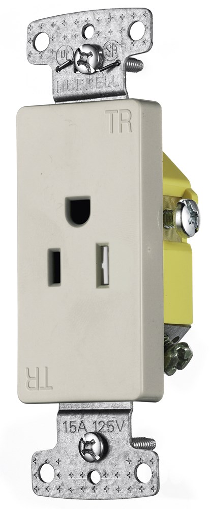 Hubbell Wiring Device Kellems, TradeSelect, Straight Blade, SingleDecorator Receptacle, Tamper Resistant, 15A 125V, 2-Pole 3-WireGrounding, 5-15R, Light Almond
