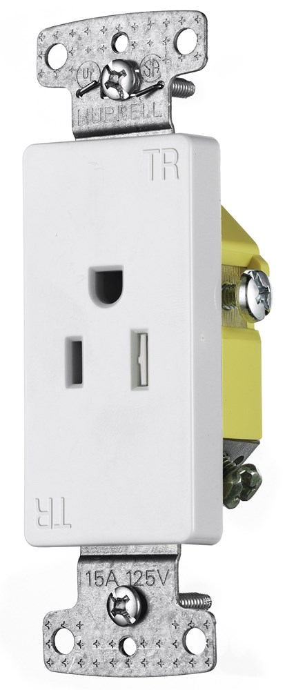 Hubbell Wiring Device Kellems, TradeSelect, Straight Blade Devices,Residential Grade, Receptacles, Tamper Resistant Decorator Single, 15A125V, 2-Pole 3-Wire Grounding, 5-15R, White