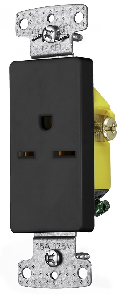 Hubbell Wiring Device Kellems, TradeSelect, Straight Blade, SingleDecorator Receptacle, Self Grounding, 15A 250V, 2-Pole 3-Wire Grounding,6-15R, Black