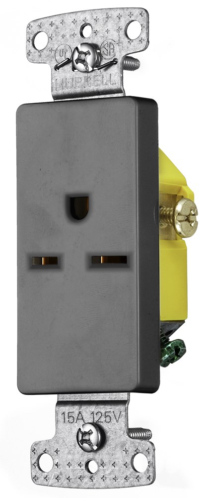 Hubbell Wiring Device Kellems, TradeSelect, Straight Blade, SingleDecorator Receptacle, Self Grounding, 15A 250V, 2-Pole 3-Wire Grounding,6-15R, Gray