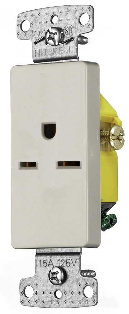 Hubbell Wiring Device Kellems, TradeSelect, Straight Blade, SingleDecorator Receptacle, Self Grounding, 15A 250V, 2-Pole 3-Wire Grounding,6-15R, Light Almond