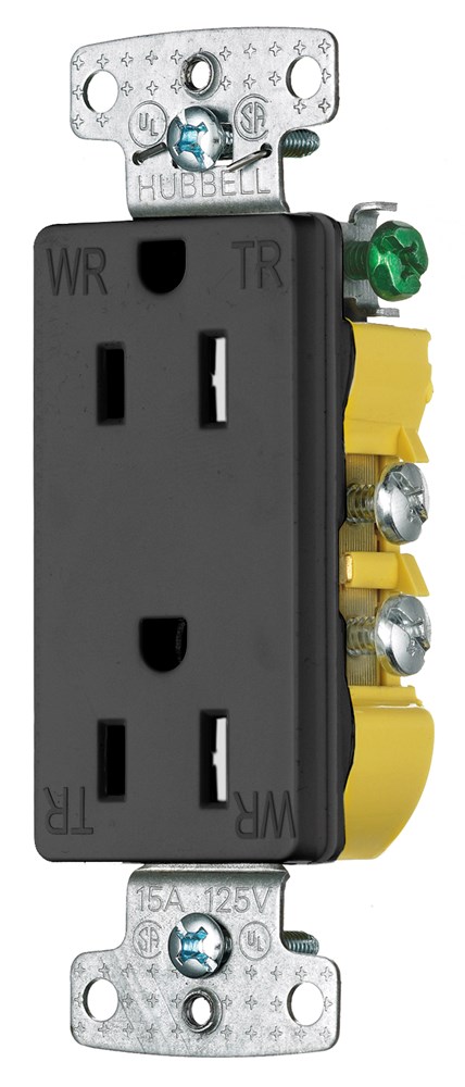 Hubbell Wiring Device Kellems, TradeSelect, Straight Blade, DecoratorDuplex Receptacle, Weather and Tamper Resistant, 15A 125V, 2-Pole 3-WireGrounding, 5-15R, Black