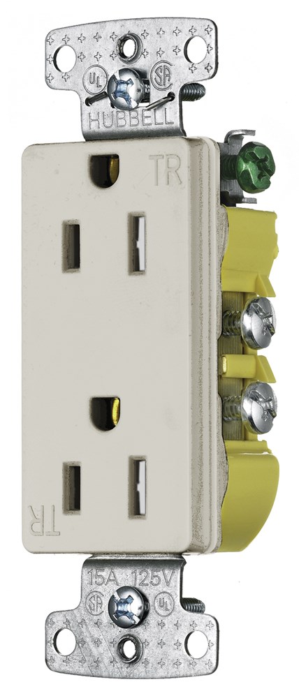Hubbell Wiring Device Kellems, TradeSelect, Straight Blade Devices,Residential Grade, Receptacles, Tamper Resistant Decorator Duplex, SelfGrounding, 15A 125V, 2-Pole 3-Wire Grounding, 5-15R, Light Almond
