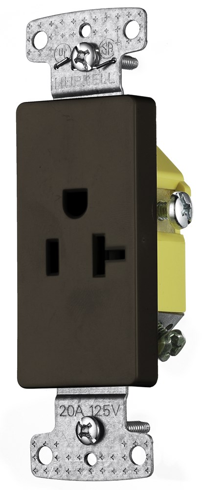 Hubbell Wiring Device Kellems, TradeSelect, Single Decorator Receptacle,Self Grounding, 20A 125V, 2-Pole 3-Wire Grounding, 5-20R, Brown