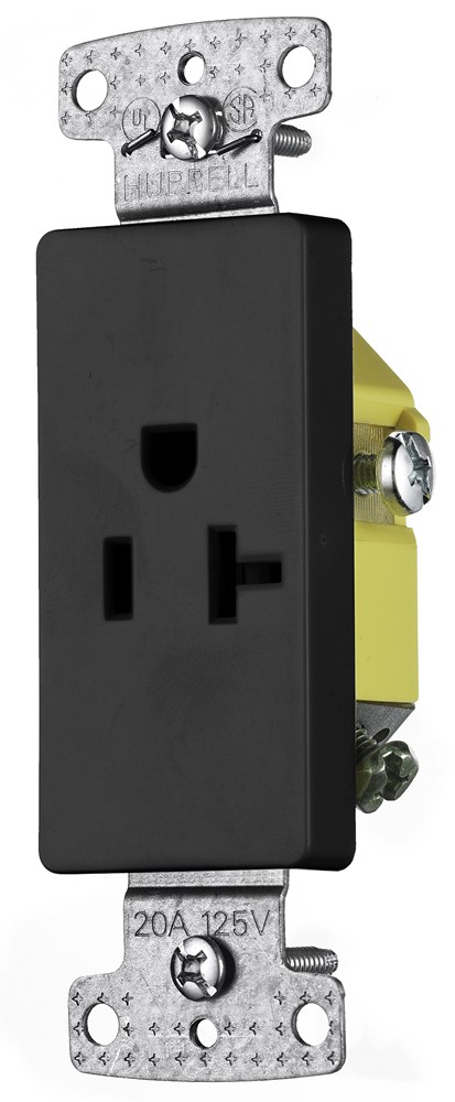 Hubbell Wiring Device Kellems, TradeSelect, Single Decorator Receptacle,Self Grounding, 20A 125V, 2-Pole 3-Wire Grounding, 5-20R, Black