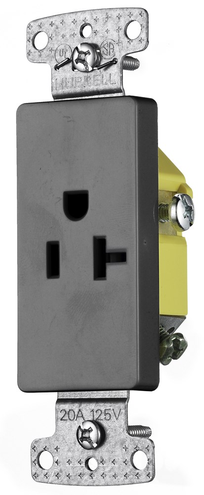 Hubbell Wiring Device Kellems, TradeSelect, Single Decorator Receptacle,Self Grounding, 20A 125V, 2-Pole 3-Wire Grounding, 5-20R, Gray