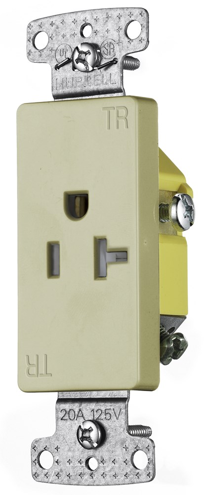 Hubbell Wiring Device Kellems, TradeSelect, Single Decorator Receptacle,Tamper Resistant, 20A 125V, 2-Pole 3-Wire Grounding, 5-20R, Ivory