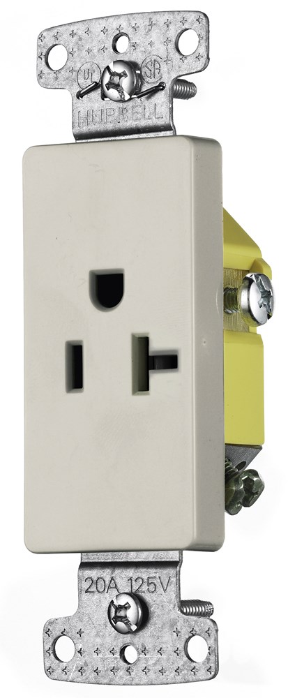 Hubbell Wiring Device Kellems, TradeSelect, Single Decorator Receptacle,Self Grounding, 20A 125V, 2-Pole 3-Wire Grounding, 5-20R, Light Almond